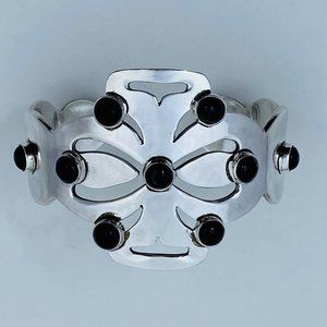 Heavy Vintage STERLING And ONYX Cuff Bracelet